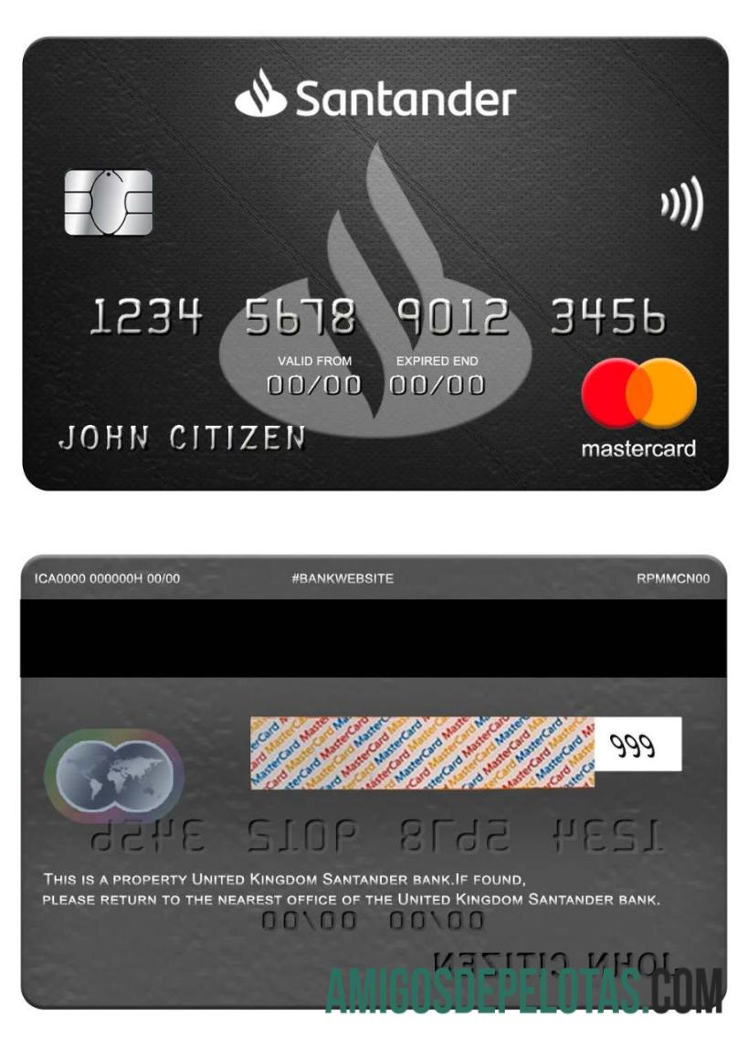 Reino Unido Santander Bank Mastercard exemplo real